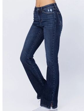 Judy Blue Slim Bootcut Slit Hem Dark Wash High Rise Stretch Denim Jean